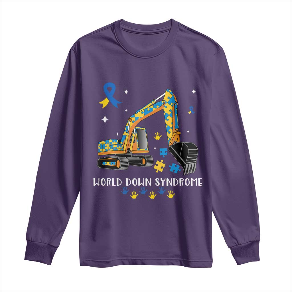 World Down Syndrome Awareness Day Bulldozer Long Sleeve Shirt TS02 Purple Print Your Wear