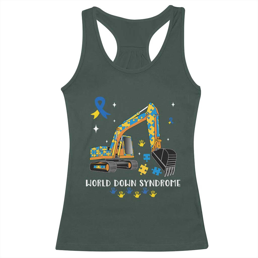 World Down Syndrome Awareness Day Bulldozer Racerback Tank Top TS02 Dark Forest Green Print Your Wear