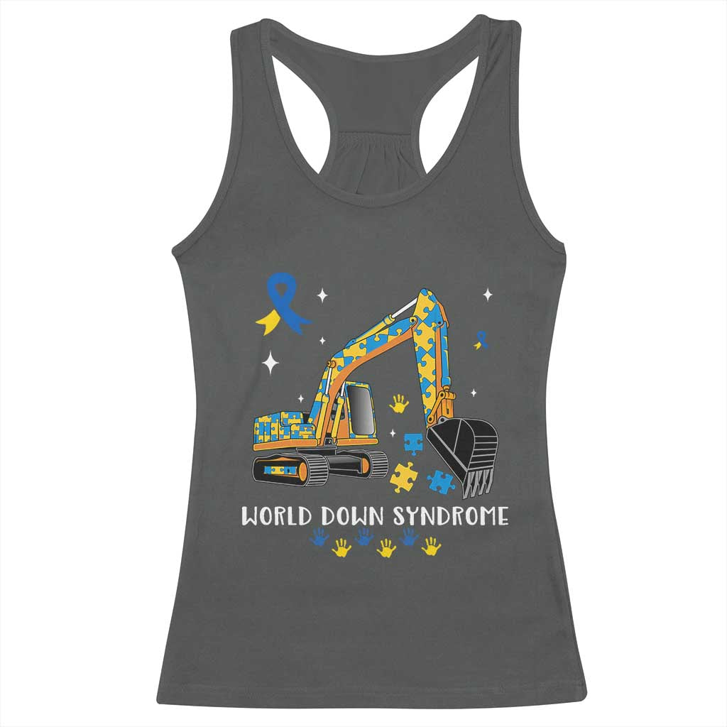 World Down Syndrome Awareness Day Bulldozer Racerback Tank Top TS02 Dark Heather Print Your Wear