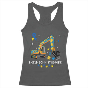 World Down Syndrome Awareness Day Bulldozer Racerback Tank Top TS02 Dark Heather Print Your Wear