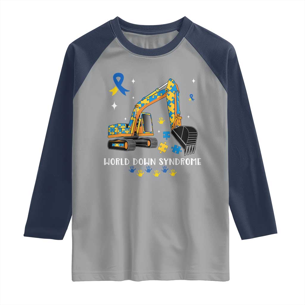 World Down Syndrome Awareness Day Bulldozer Raglan Shirt TS02 Sport Gray Navy Print Your Wear