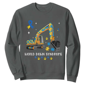 World Down Syndrome Awareness Day Bulldozer Sweatshirt TS02 Dark Heather Print Your Wear