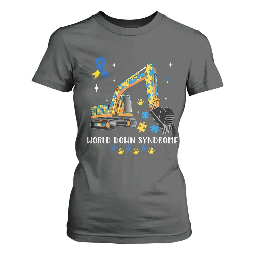 World Down Syndrome Awareness Day Bulldozer T Shirt For Women TS02 Dark Heather Print Your Wear