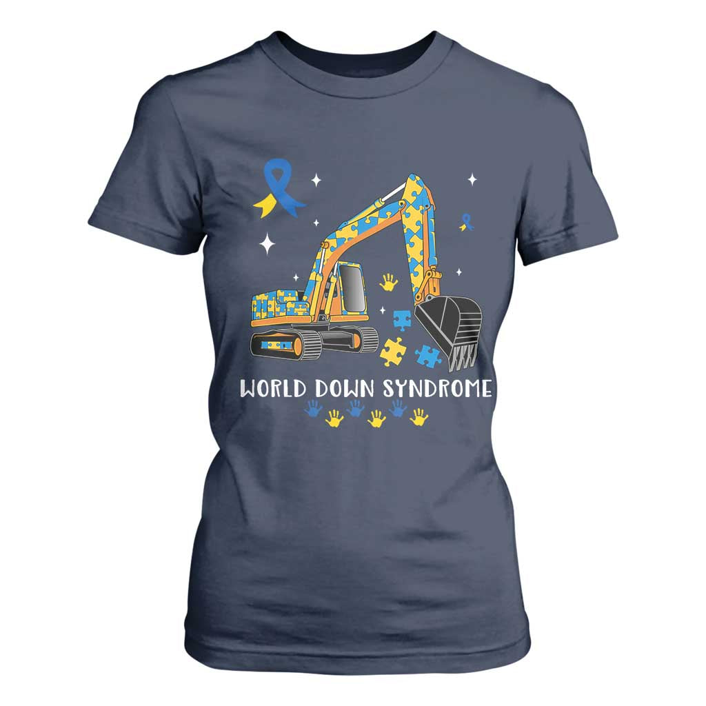 World Down Syndrome Awareness Day Bulldozer T Shirt For Women TS02 Navy Print Your Wear