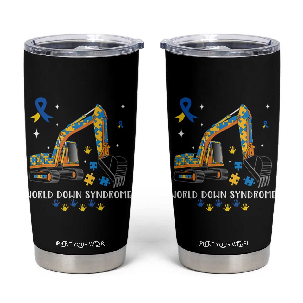 World Down Syndrome Awareness Day Bulldozer Tumbler Cup TS02 Black Print Your Wear