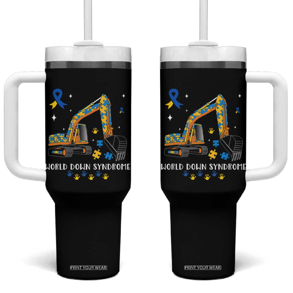 World Down Syndrome Awareness Day Bulldozer Tumbler With Handle TS02 One Size: 40 oz Black Print Your Wear