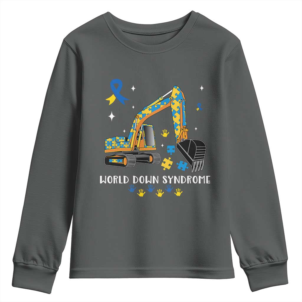 World Down Syndrome Awareness Day Bulldozer Youth Sweatshirt TS02 Dark Heather Print Your Wear