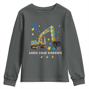 World Down Syndrome Awareness Day Bulldozer Youth Sweatshirt TS02 Dark Heather Print Your Wear