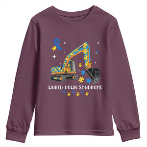 World Down Syndrome Awareness Day Bulldozer Youth Sweatshirt TS02 Maroon Print Your Wear