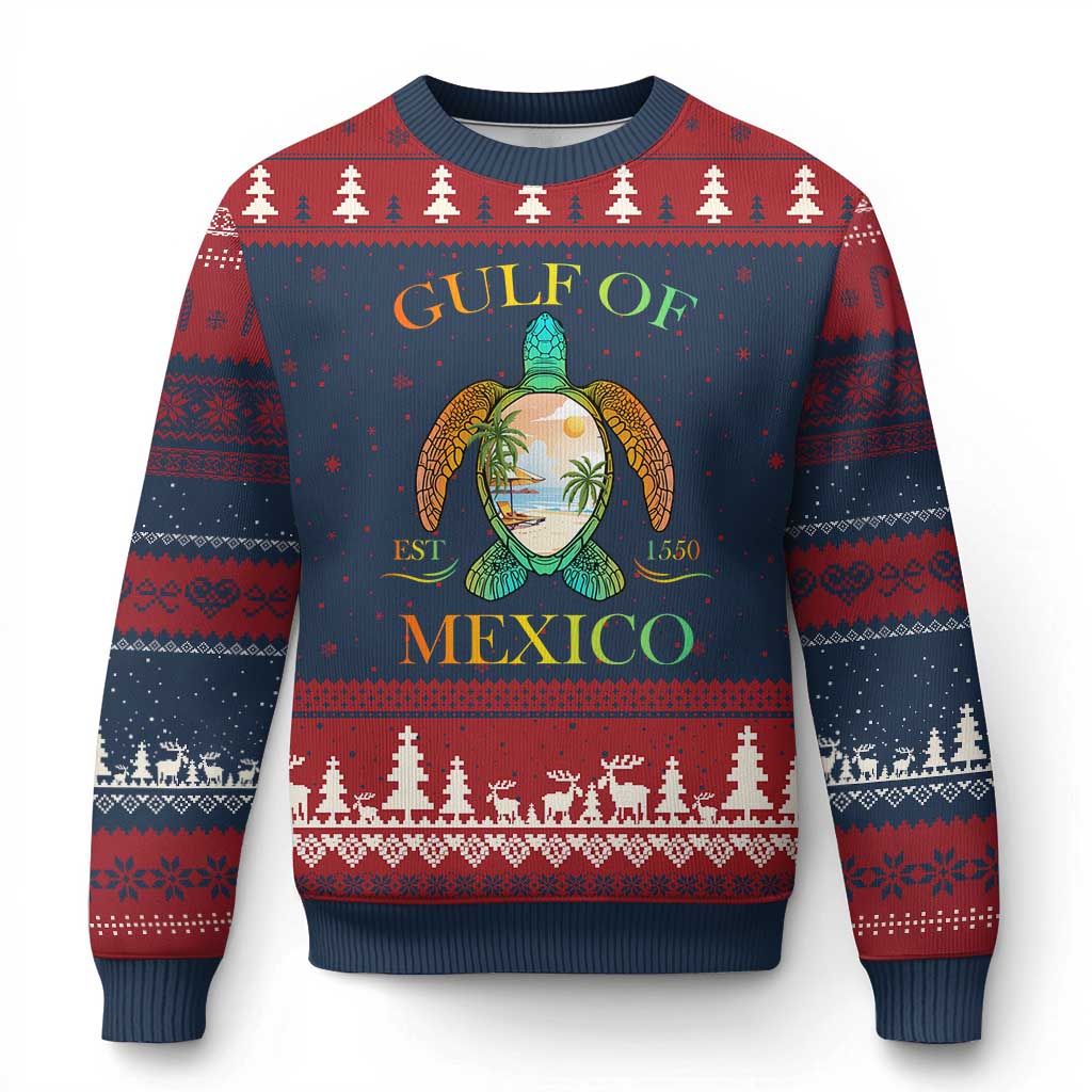 Gulf Of USA Est 2025 Ugly Christmas Sweater Funny Turtle Beach Vibe TS02 Navy Red Print Your Wear