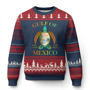 Gulf Of USA Est 2025 Ugly Christmas Sweater Funny Turtle Beach Vibe TS02 Navy Red Print Your Wear