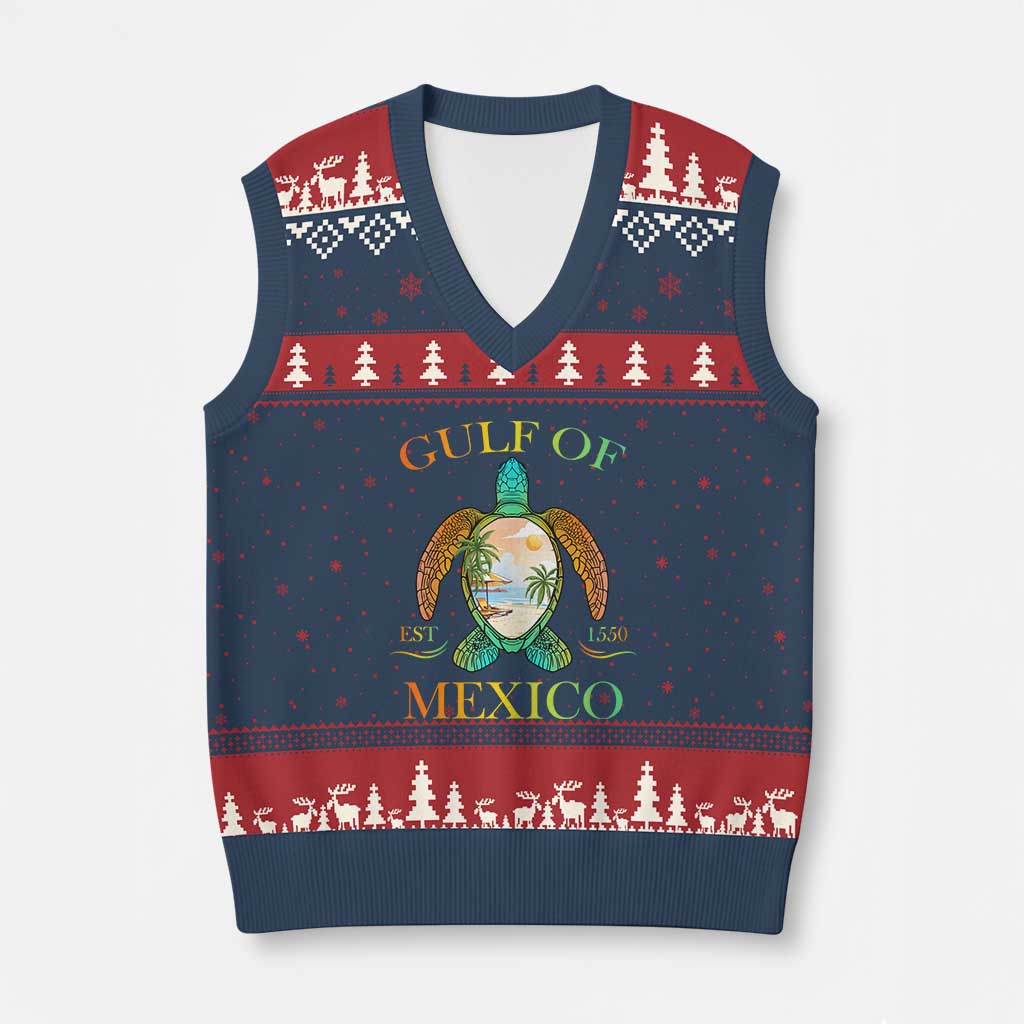 Gulf Of USA Est 2025 V-Neck Knit Sweater Vest Funny Turtle Beach Vibe TS02 Navy Red Print Your Wear