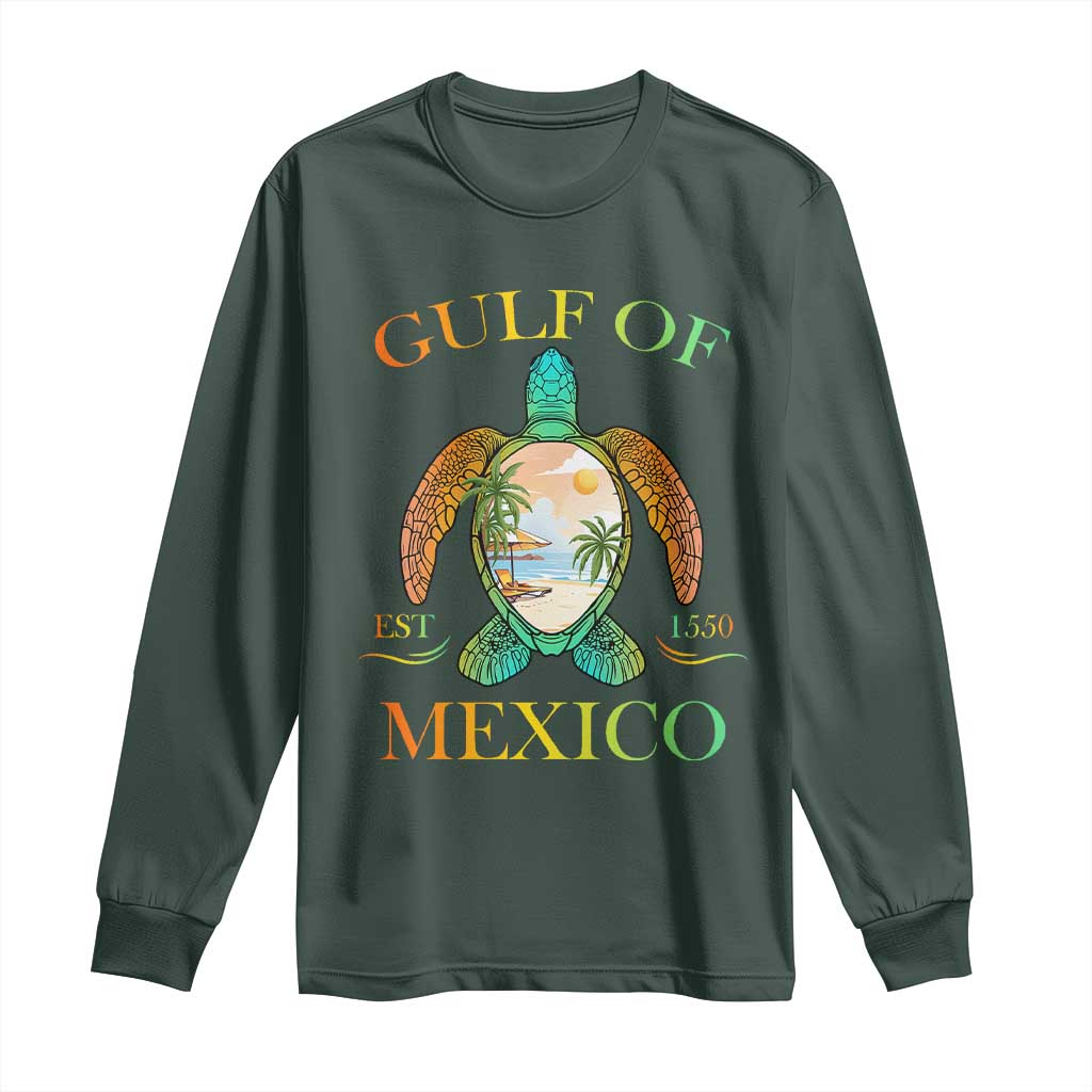 Gulf Of USA Est 2025 Long Sleeve Shirt Funny Turtle Beach Vibe TS02 Dark Forest Green Print Your Wear