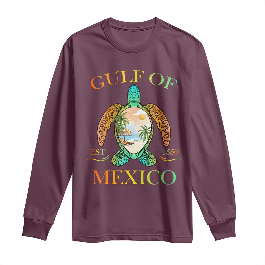 Gulf Of USA Est 2025 Long Sleeve Shirt Funny Turtle Beach Vibe TS02 Maroon Print Your Wear