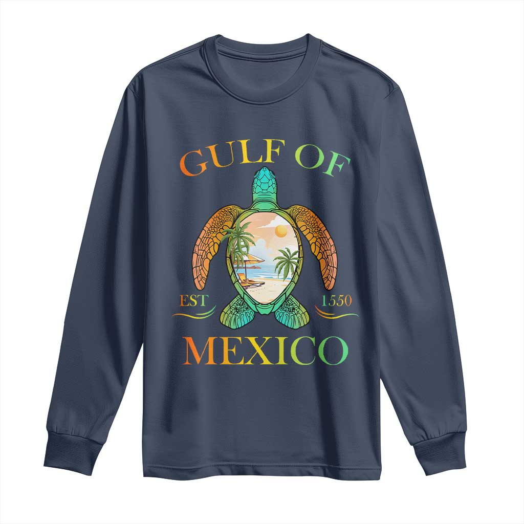 Gulf Of USA Est 2025 Long Sleeve Shirt Funny Turtle Beach Vibe TS02 Navy Print Your Wear