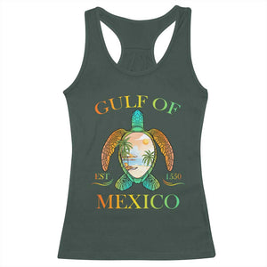 Gulf Of USA Est 2025 Racerback Tank Top Funny Turtle Beach Vibe TS02 Dark Forest Green Print Your Wear