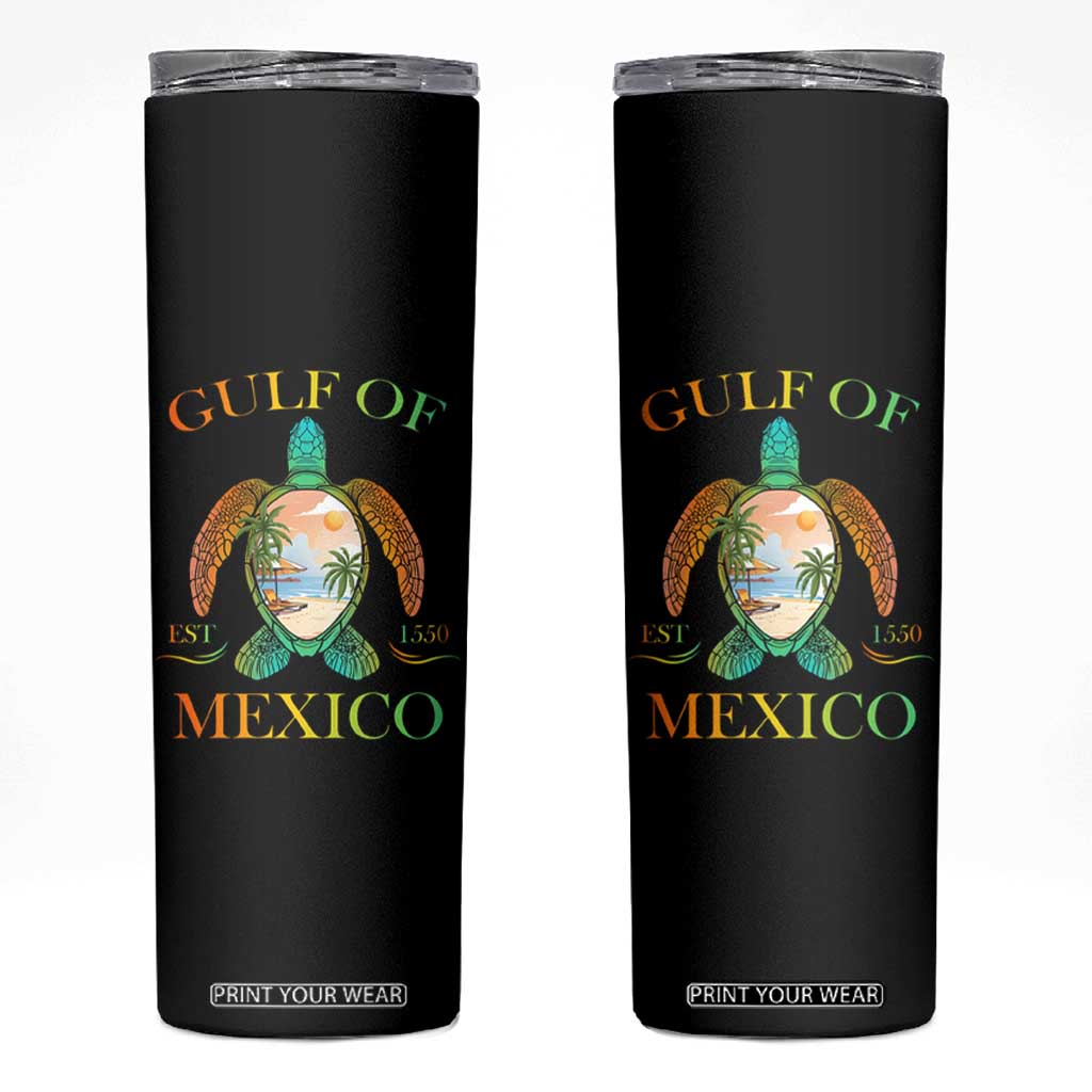 Gulf Of USA Est 2025 Skinny Tumbler Funny Turtle Beach Vibe TS02 Black Print Your Wear