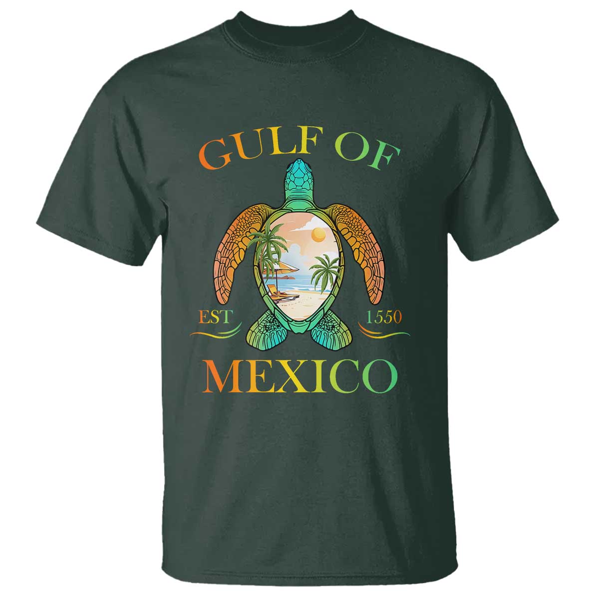 Gulf Of USA Est 2025 T Shirt Funny Turtle Beach Vibe TS02 Dark Forest Green Print Your Wear