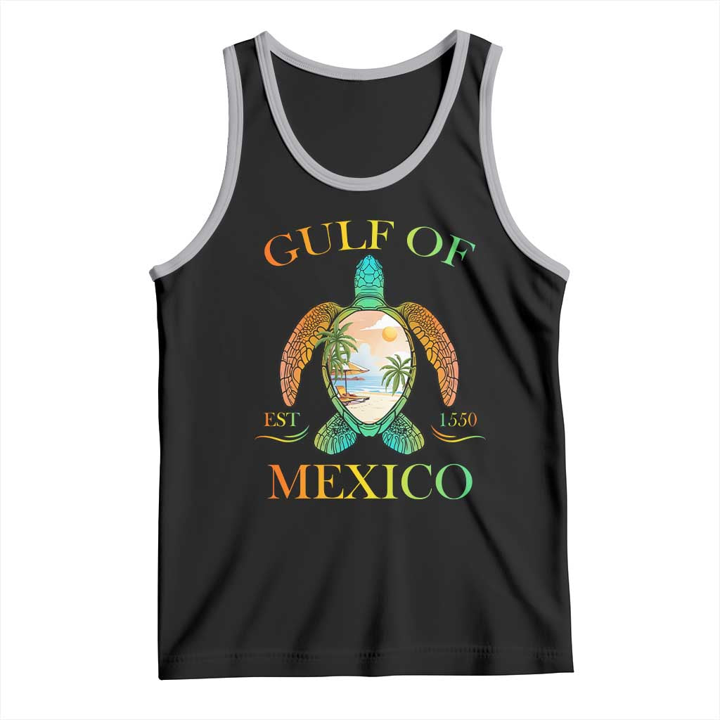 Gulf Of USA Est 2025 Tank Top Funny Turtle Beach Vibe TS02 Black Athletic Heather Print Your Wear