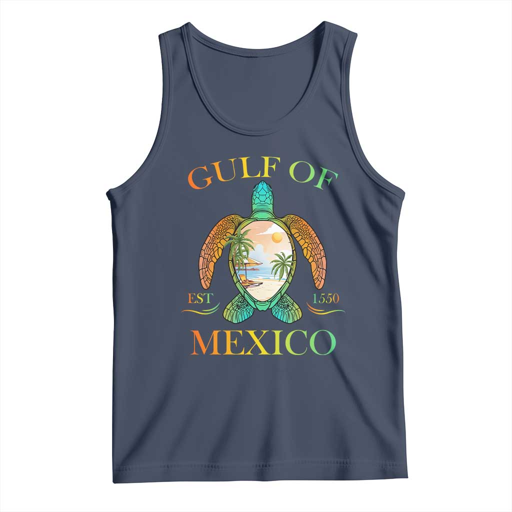 Gulf Of USA Est 2025 Tank Top Funny Turtle Beach Vibe TS02 Navy Print Your Wear