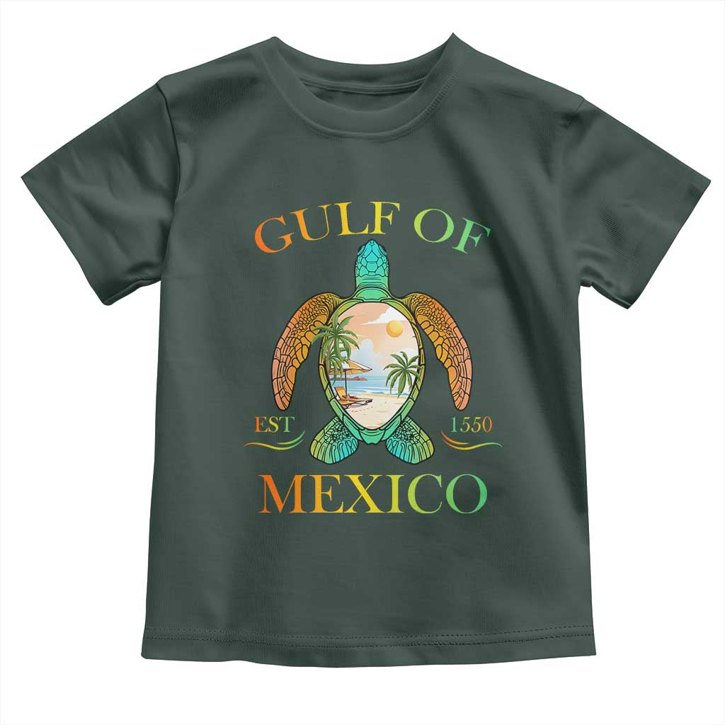 Gulf Of USA Est 2025 Toddler T Shirt Funny Turtle Beach Vibe TS02 Dark Forest Green Print Your Wear
