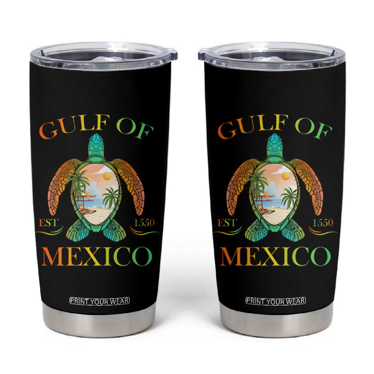 Gulf Of USA Est 2025 Tumbler Cup Funny Turtle Beach Vibe TS02 Black Print Your Wear