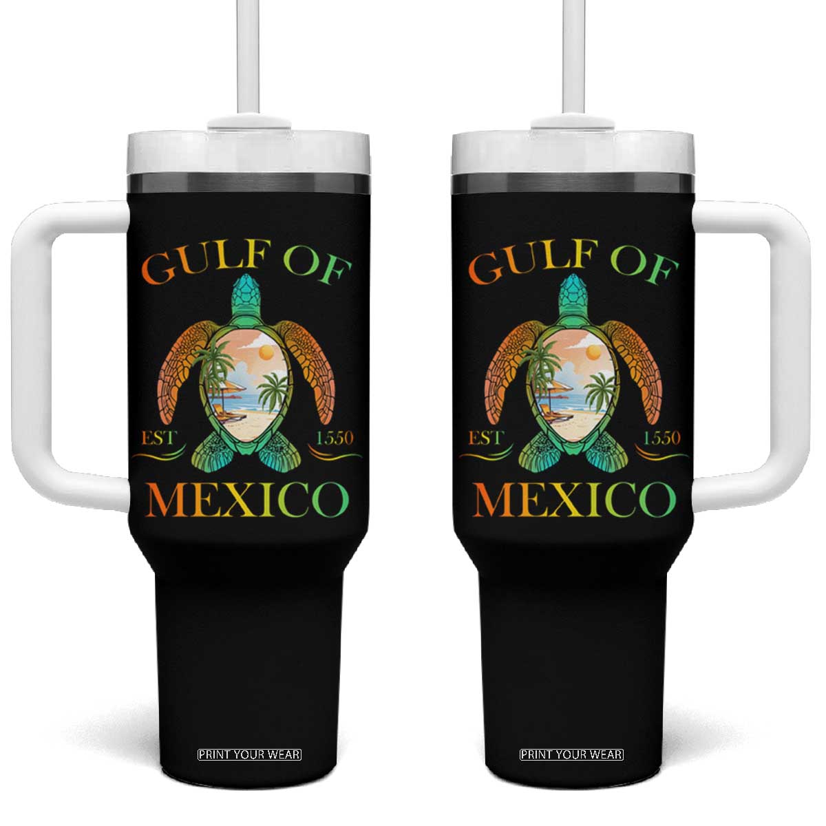 Gulf Of USA Est 2025 Tumbler With Handle Funny Turtle Beach Vibe TS02 One Size: 40 oz Black Print Your Wear