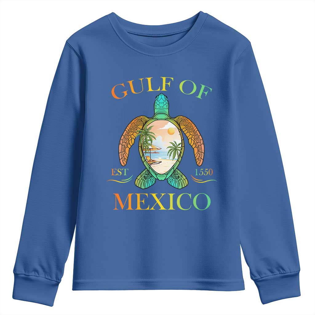 Gulf Of USA Est 2025 Youth Sweatshirt Funny Turtle Beach Vibe TS02 Royal Blue Print Your Wear
