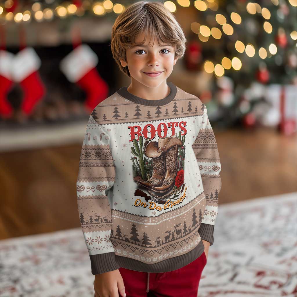 Boots On The Ground Ugly Christmas Sweater Cowgirl Line Dance Western Cowboy TS02 Mocha Mousse Print Your Wear