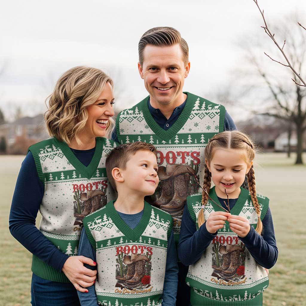 Boots On The Ground V-Neck Knit Sweater Vest Cowgirl Line Dance Western Cowboy TS02 Beige Green Print Your Wear