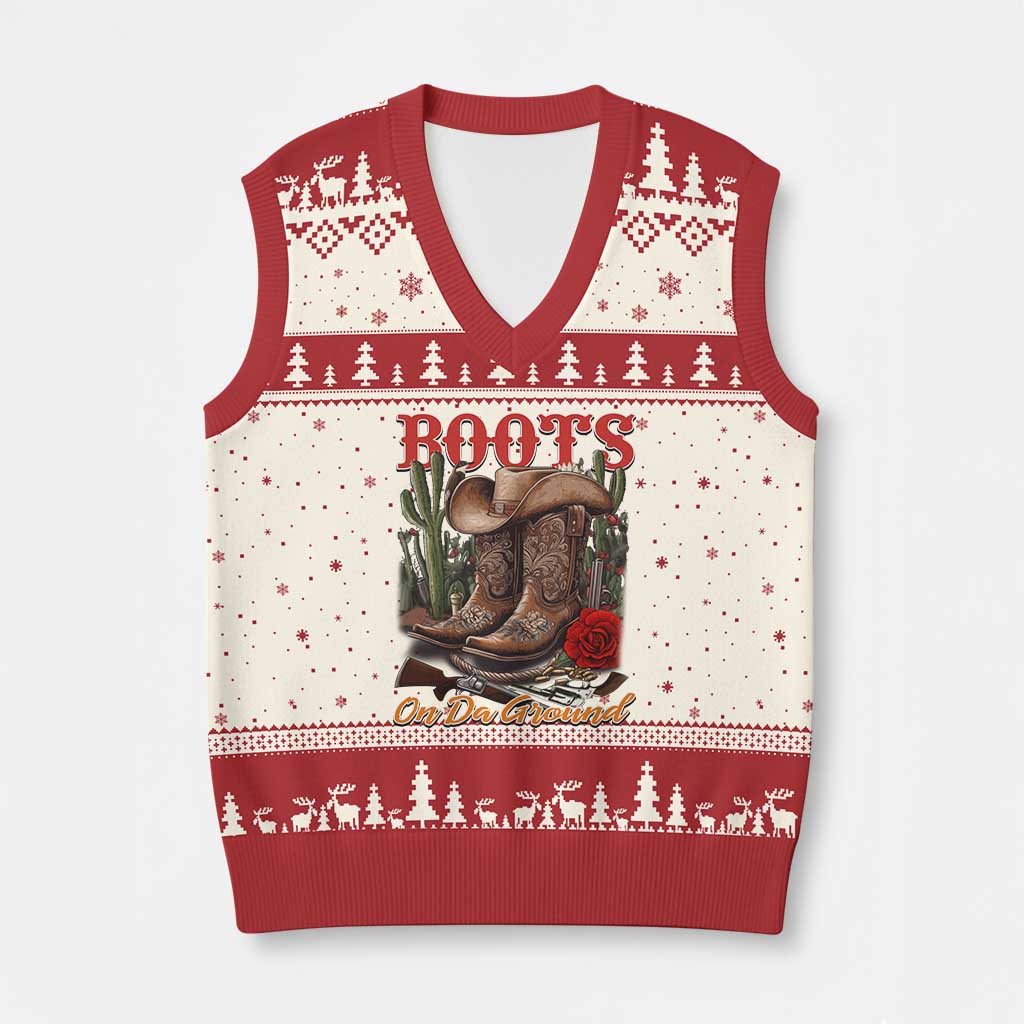Boots On The Ground V-Neck Knit Sweater Vest Cowgirl Line Dance Western Cowboy TS02 Beige Red Print Your Wear