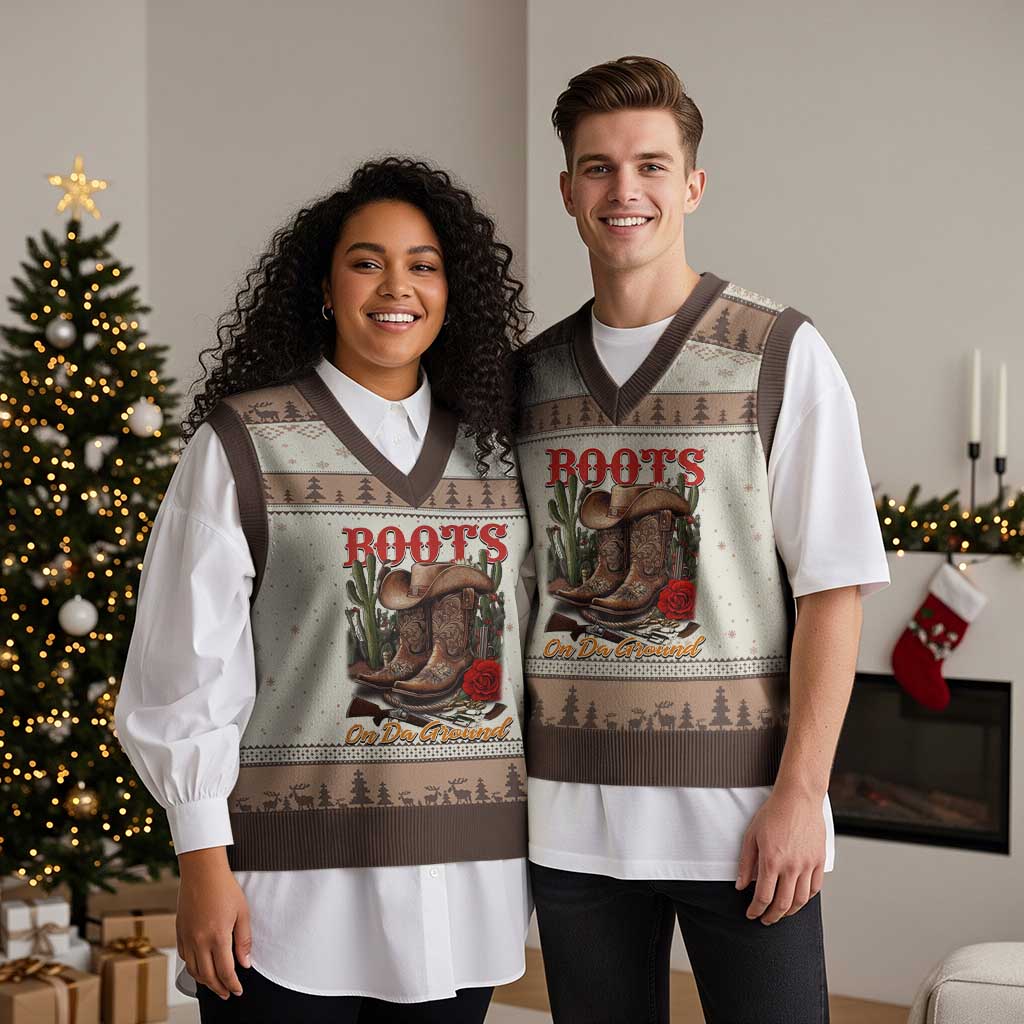 Boots On The Ground V-Neck Knit Sweater Vest Cowgirl Line Dance Western Cowboy TS02 Mocha Mousse Print Your Wear