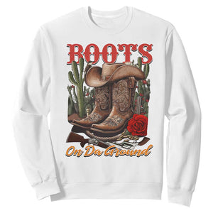 Boots On The Ground Sweatshirt Cowgirl Line Dance Western Cowboy TS02 White Print Your Wear