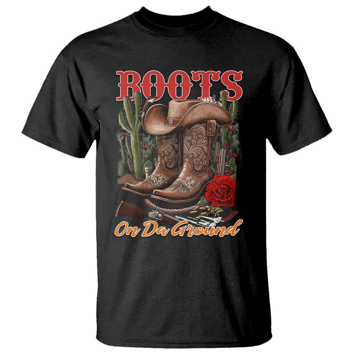 Boots On The Ground T Shirt Cowgirl Line Dance Western Cowboy TS02 Black Print Your Wear