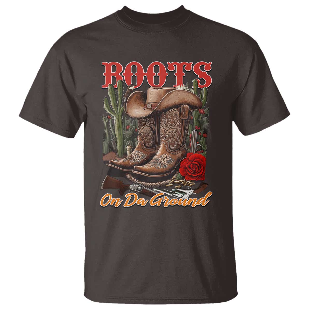 Boots On The Ground T Shirt Cowgirl Line Dance Western Cowboy TS02 Dark Chocolate Print Your Wear