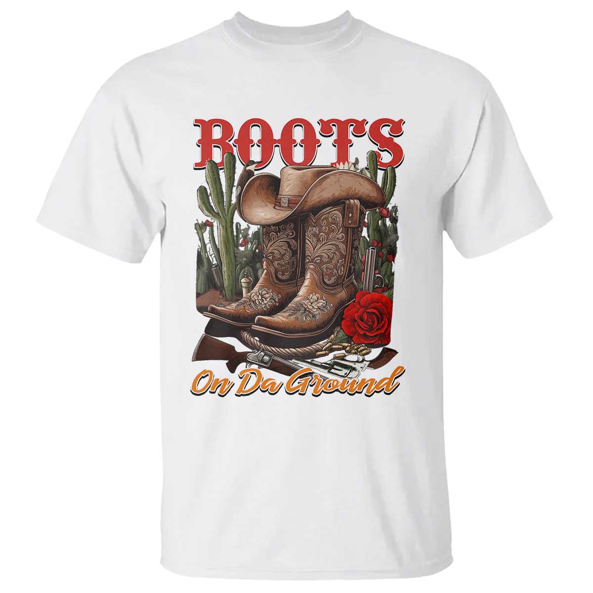 Boots On The Ground T Shirt Cowgirl Line Dance Western Cowboy TS02 White Print Your Wear