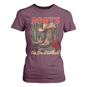 Boots On The Ground T Shirt For Women Cowgirl Line Dance Western Cowboy TS02 Maroon Print Your Wear