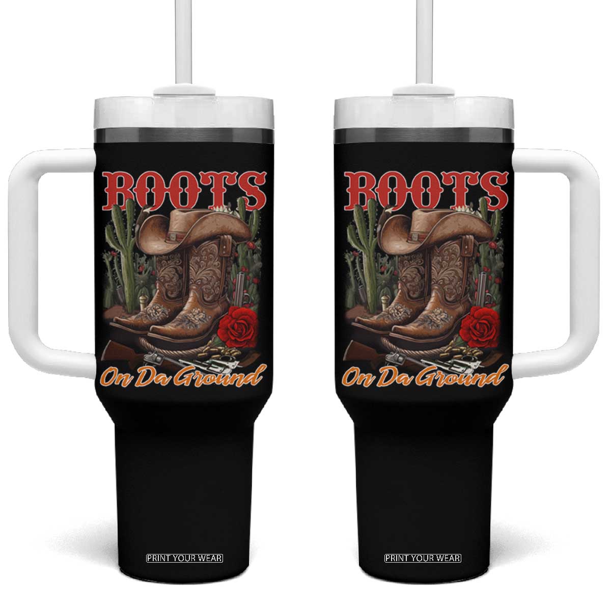 Boots On The Ground Tumbler With Handle Cowgirl Line Dance Western Cowboy TS02 One Size: 40 oz Black Print Your Wear