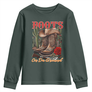 Boots On The Ground Youth Sweatshirt Cowgirl Line Dance Western Cowboy TS02 Dark Forest Green Print Your Wear