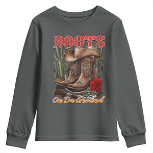 Boots On The Ground Youth Sweatshirt Cowgirl Line Dance Western Cowboy TS02 Dark Heather Print Your Wear
