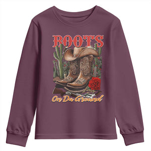 Boots On The Ground Youth Sweatshirt Cowgirl Line Dance Western Cowboy TS02 Maroon Print Your Wear