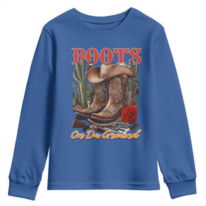 Boots On The Ground Youth Sweatshirt Cowgirl Line Dance Western Cowboy TS02 Royal Blue Print Your Wear