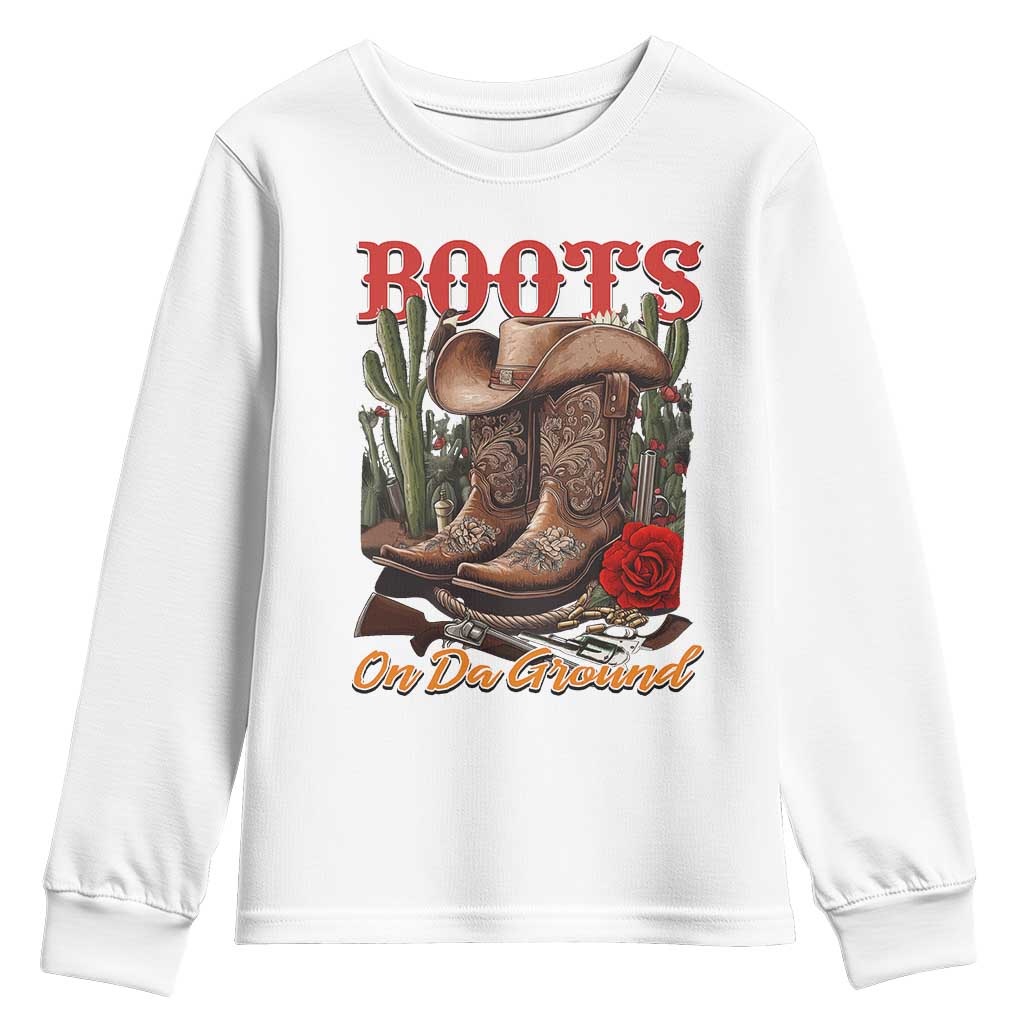 Boots On The Ground Youth Sweatshirt Cowgirl Line Dance Western Cowboy TS02 White Print Your Wear
