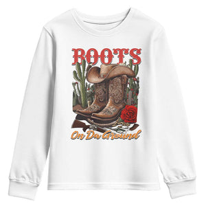 Boots On The Ground Youth Sweatshirt Cowgirl Line Dance Western Cowboy TS02 White Print Your Wear