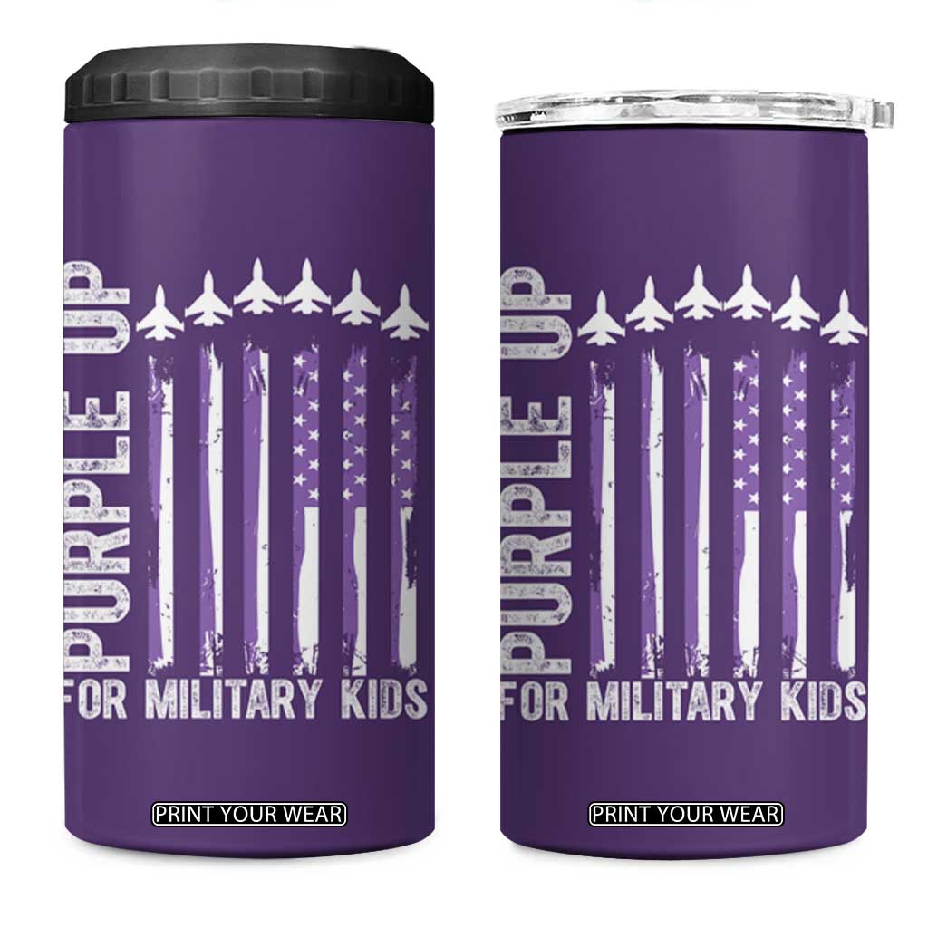 Purple Up For Military Kids 4 in 1 Can Cooler Tumbler American Flag Air Force Military Child Month TS02 One Size: 16 oz Purple Print Your Wear