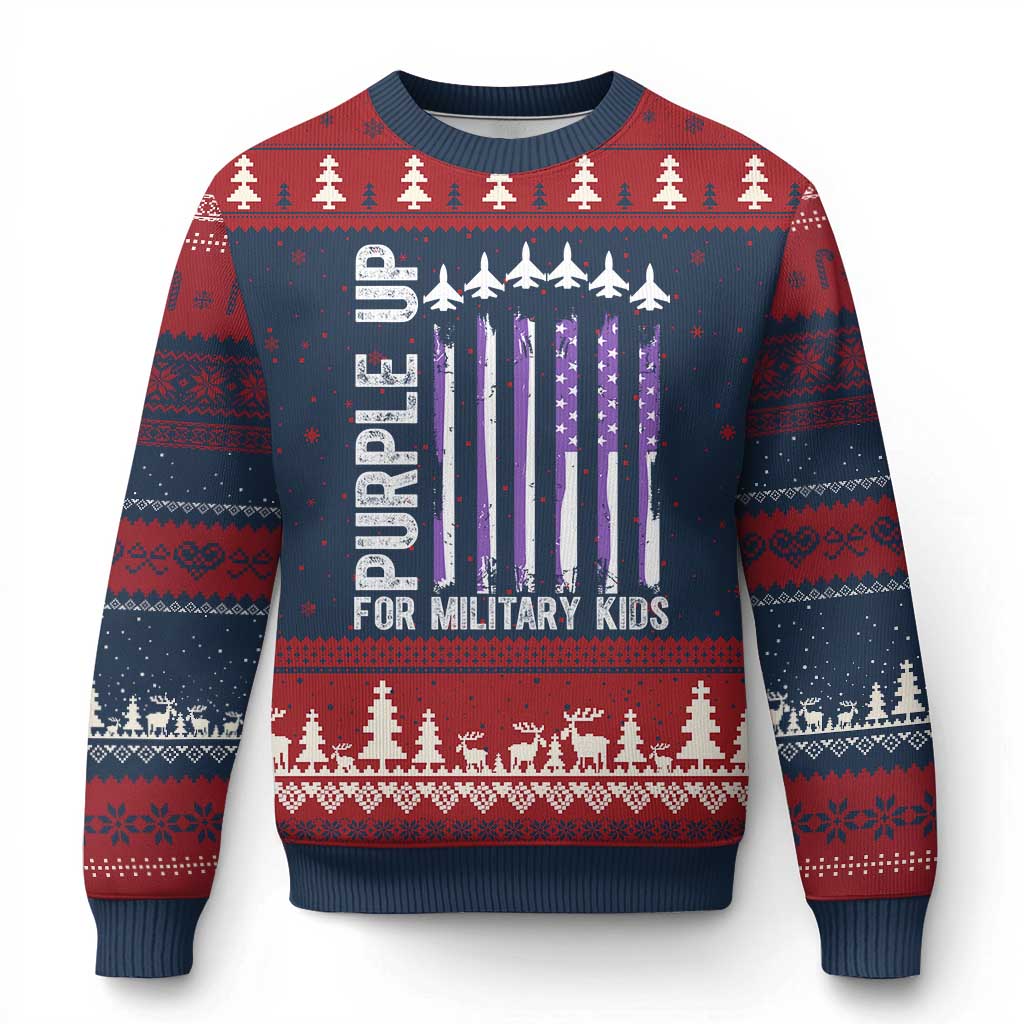 Purple Up For Military Kids Ugly Christmas Sweater American Flag Air Force Military Child Month TS02 Navy Red Print Your Wear