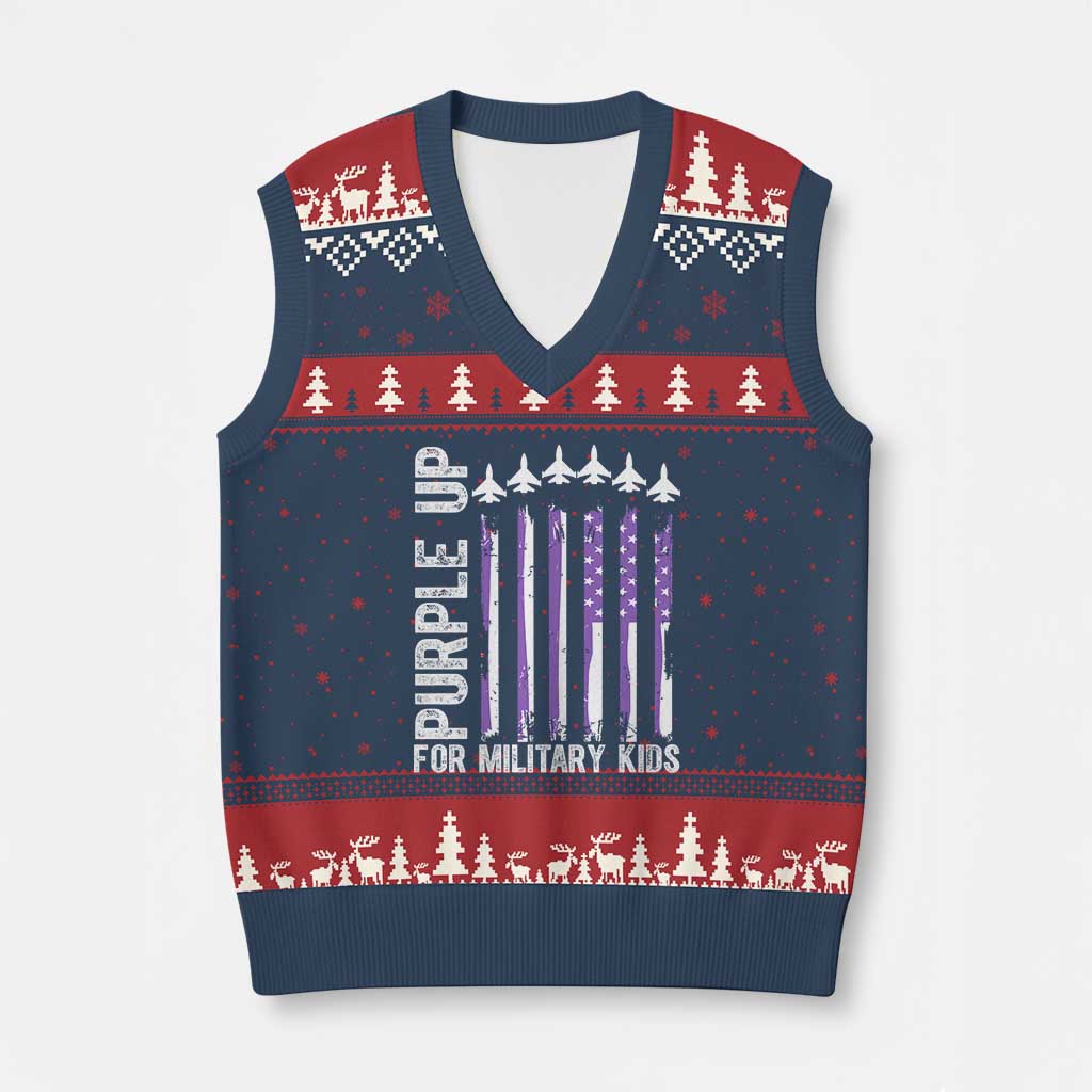 Purple Up For Military Kids V-Neck Knit Sweater Vest American Flag Air Force Military Child Month TS02 Navy Red Print Your Wear