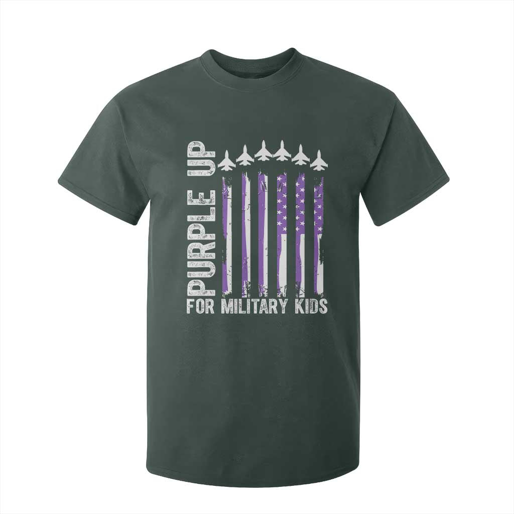 Purple Up For Military Kids T Shirt For Kid American Flag Air Force Military Child Month TS02 Dark Forest Green Print Your Wear