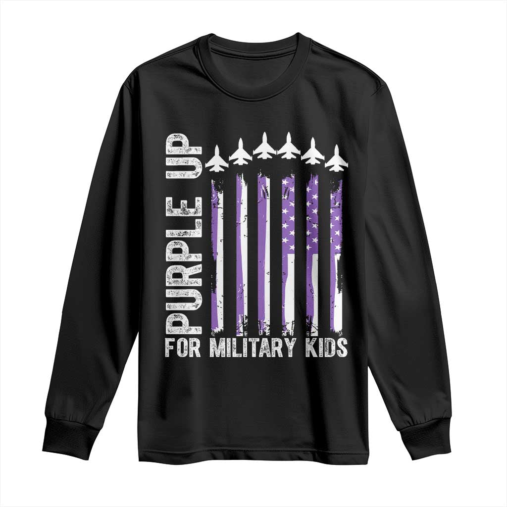 Purple Up For Military Kids Long Sleeve Shirt American Flag Air Force Military Child Month TS02 Black Print Your Wear