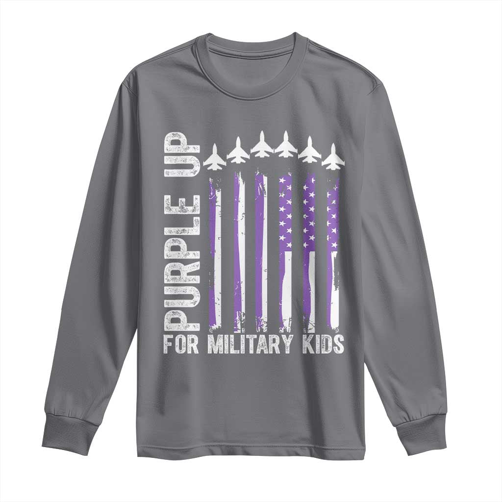 Purple Up For Military Kids Long Sleeve Shirt American Flag Air Force Military Child Month TS02 Charcoal Print Your Wear